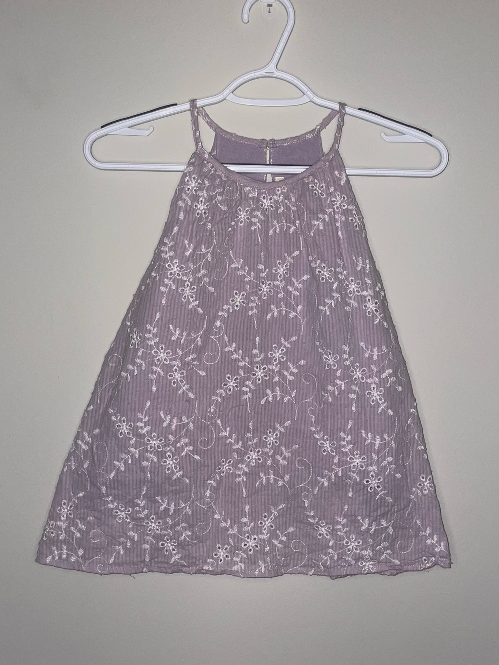 Miami L 100% Cotton Lined Purple Floral Keyhole Embroidered Sleeveless Blouse